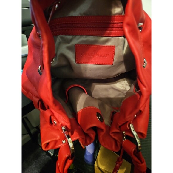 COLE HAAN Red Leather Shoulder Bag Hobo Bag Purse Handbag w/Charm - Picture 3 of 4